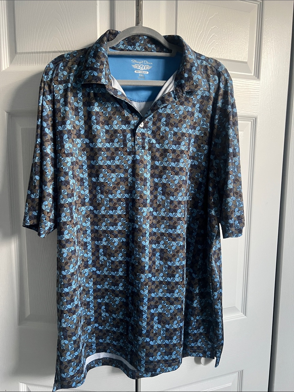 Men's Geometric Blue & Brown Polo Shirt
